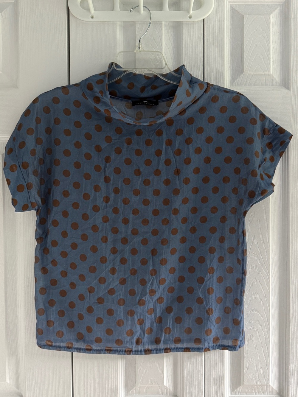 Women’s Polka Dot Short Sleeve Top - Blue with Brown Dots